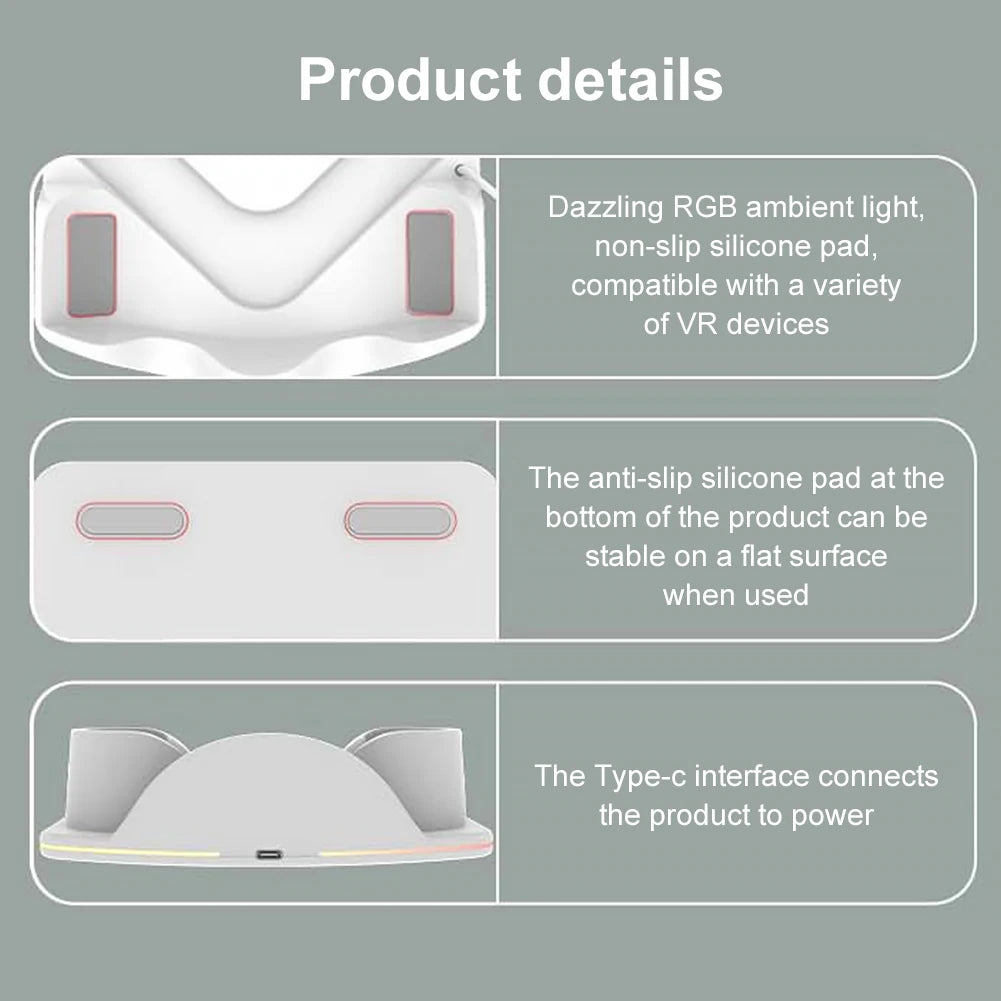 Meta Quest 3S Charging Dock – Fast VR Headset Station with RGB Light & Controller Holder for Quest 3S/3/2