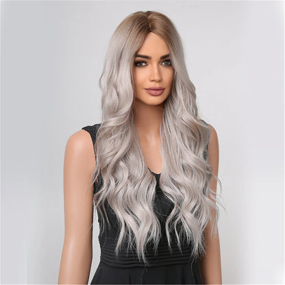 ALAN EATON Black Long Wavy Synthetic Wig – Natural Afro Hair, Middle Part, Heat-Resistant Fiber for Daily Use