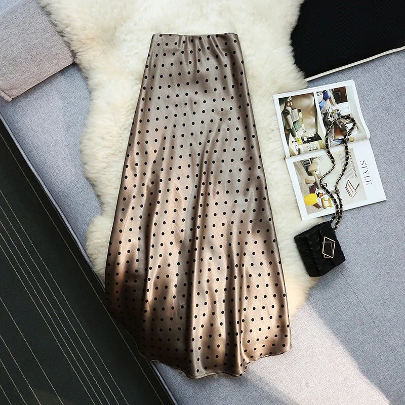 Seoulish Women’s Vintage Polka Dot Satin Mermaid Skirt – High Waist Midi Length Casual Spring Summer Fashion Skirt 2026