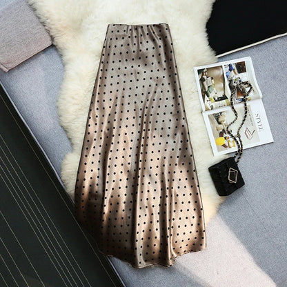 Seoulish Women’s Vintage Polka Dot Satin Mermaid Skirt – High Waist Midi Length Casual Spring Summer Fashion Skirt 2026