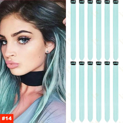 18-Color Clip-In Hair Extensions – 22 Inch Long Straight Synthetic Wig with High Gloss for Women & Children