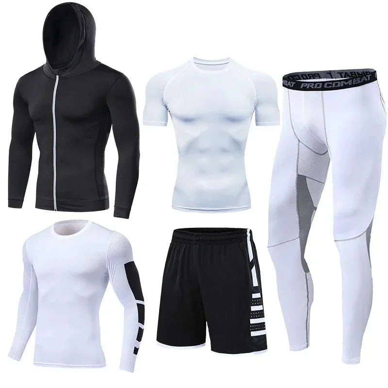 Men's Running Tracksuit Set - Compression Fitness Sportswear With Leggings, Gym Tights & Training Sweatpants