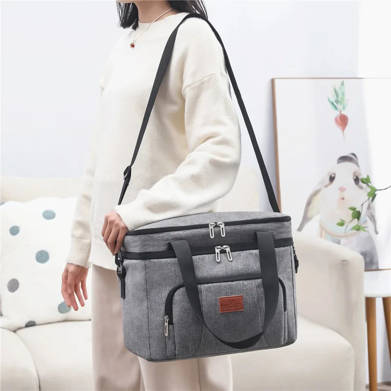 Multifunctional Double Layer Cooler Lunch Bag – Large Capacity Tote with Shoulder Strap for Travel, Picnic & Daily Use