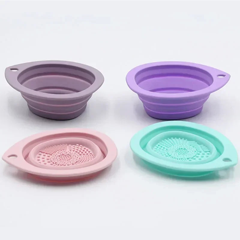 Silicone Makeup Brush Cleaner Bowl – Folding Powder Puff & Eyeshadow Brush Washing Mat, Soft Beauty Scrubber Tool
