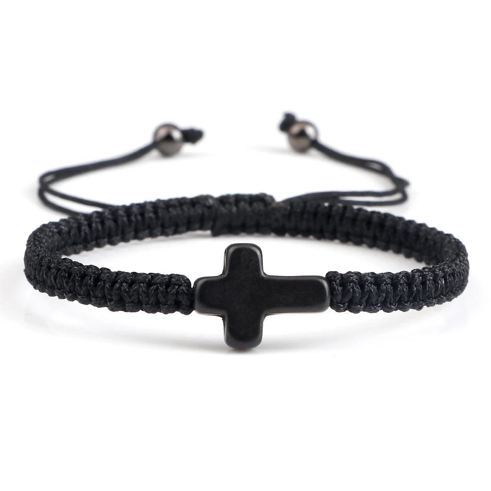 Hand Woven Jesus Cross Bracelet - Red & Black Braided Thread Lucky Couple Jewelry Gift for Men & Women