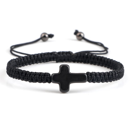 Hand Woven Jesus Cross Bracelet - Red & Black Braided Thread Lucky Couple Jewelry Gift for Men & Women