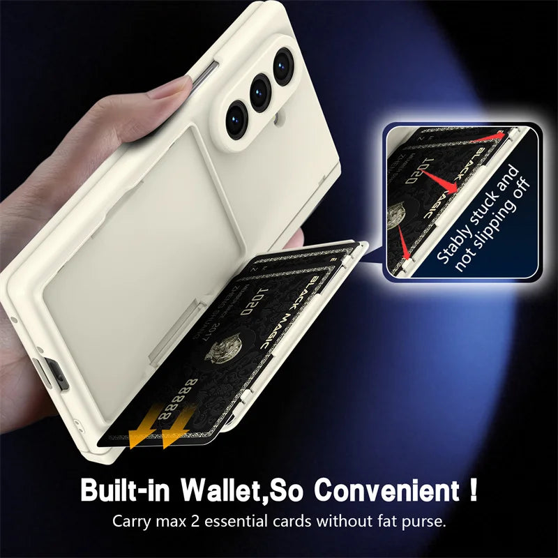 Samsung Galaxy Z Fold Series Hinge Wallet Case - Card Slots, S Pen Holder, Screen Protector Film, and Protective Cover for Fold 5, 6, 7, and 8