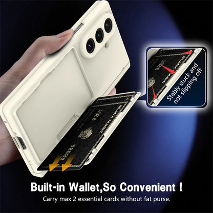 Samsung Galaxy Z Fold Series Hinge Wallet Case - Card Slots, S Pen Holder, Screen Protector Film, and Protective Cover for Fold 5, 6, 7, and 8