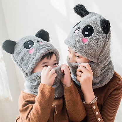 Fashionable Autumn/Winter Children's Cartoon Scarf & Hat Set - Double Layer Wool, Warm for Boys & Girls