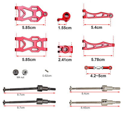 Upgraded Metal Suspension & Aluminum Parts Kit – Front & Rear Wheel Hubs, Bearings & Steering Rod for SCY16101/16102Pro/16104/SG116/Q130 RC Cars