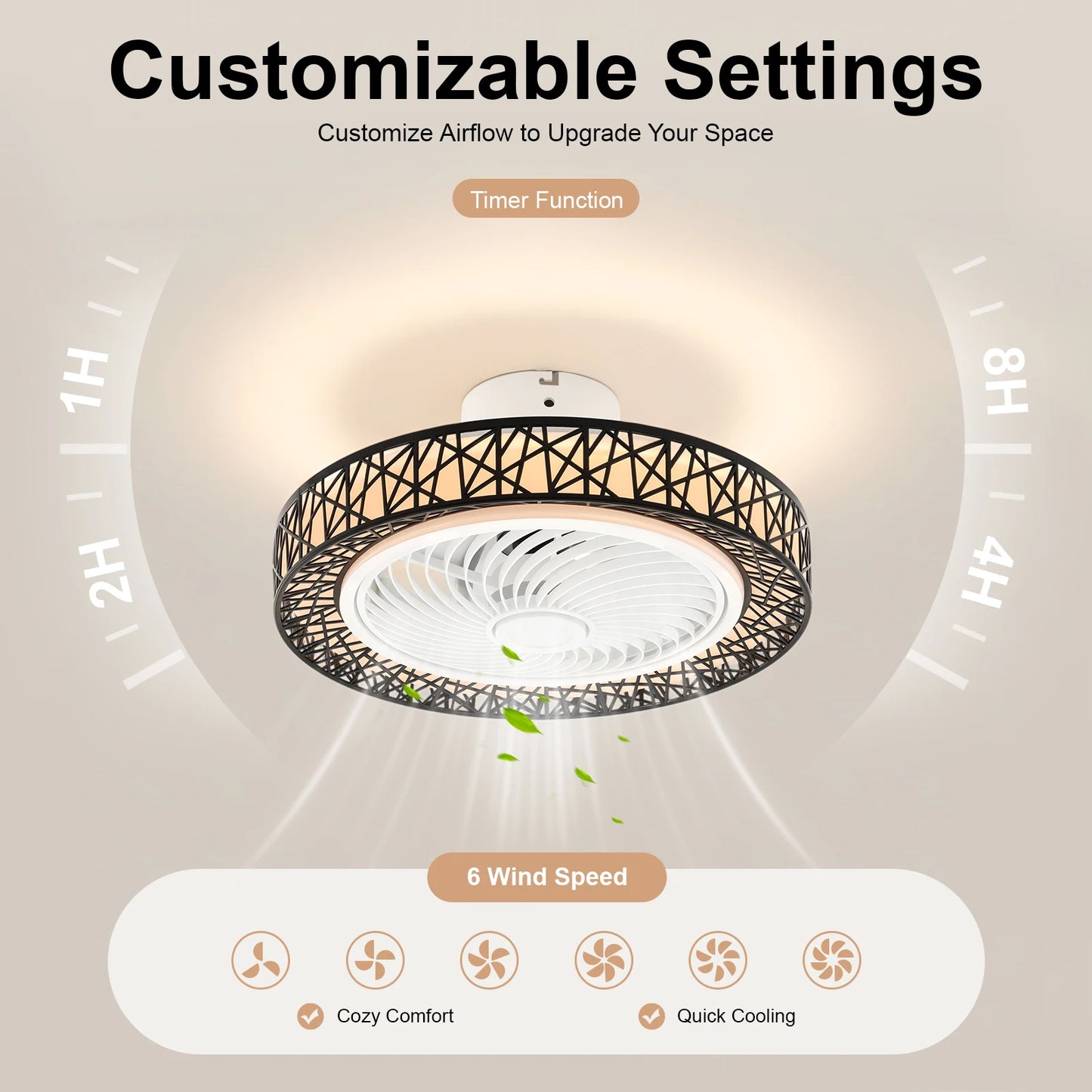 18.5-Inch Ceiling Fan Light - 6-Speed LED Lamp with 3 Color Temperatures, Remote Control, Timer & Reversible Rotation