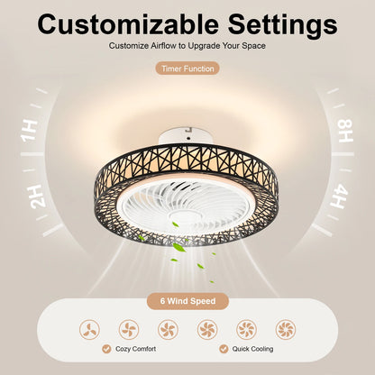 18.5-Inch Ceiling Fan Light - 6-Speed LED Lamp with 3 Color Temperatures, Remote Control, Timer & Reversible Rotation