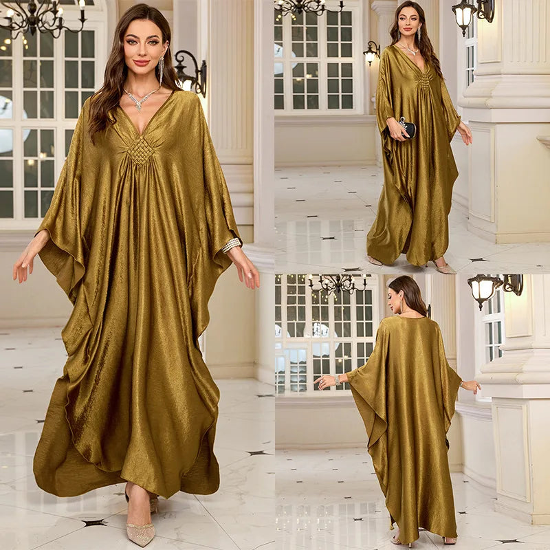 Women’s Sparkly Glitter Kaftan Dress – Batwing Sleeve Beach Maxi Cover-Up