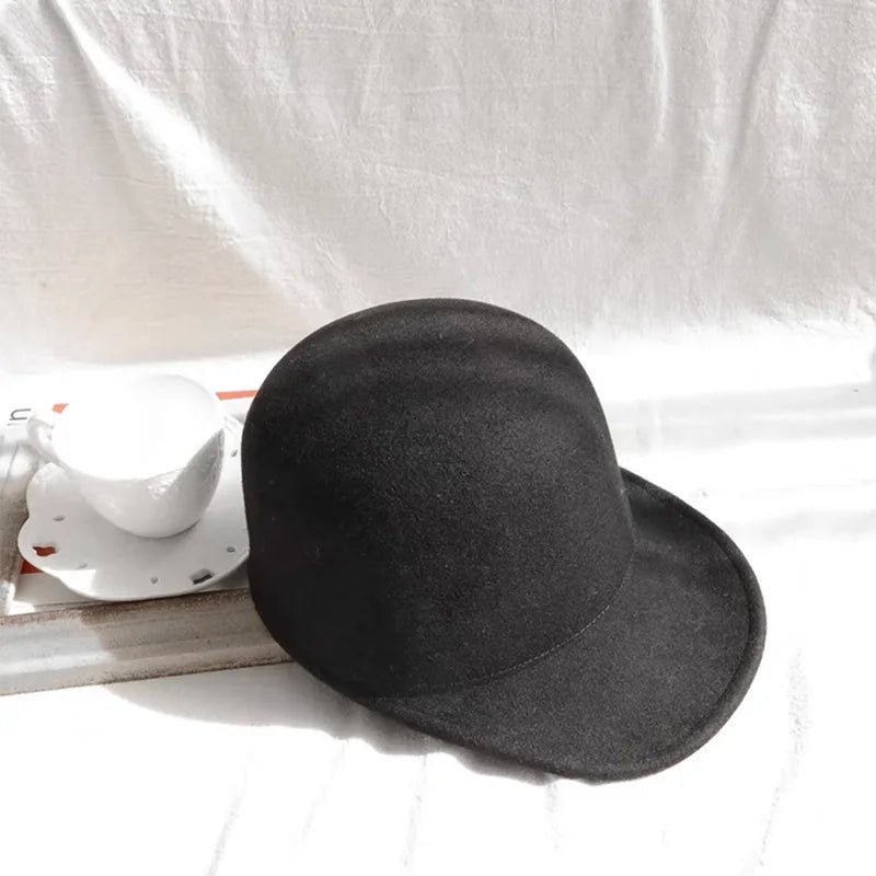 Winter Fedora Hat for Women - Korean Flat Top, Wool, British Casual Style in Navy, Black, Gray, Khaki, High Quality Equestrian Fashion