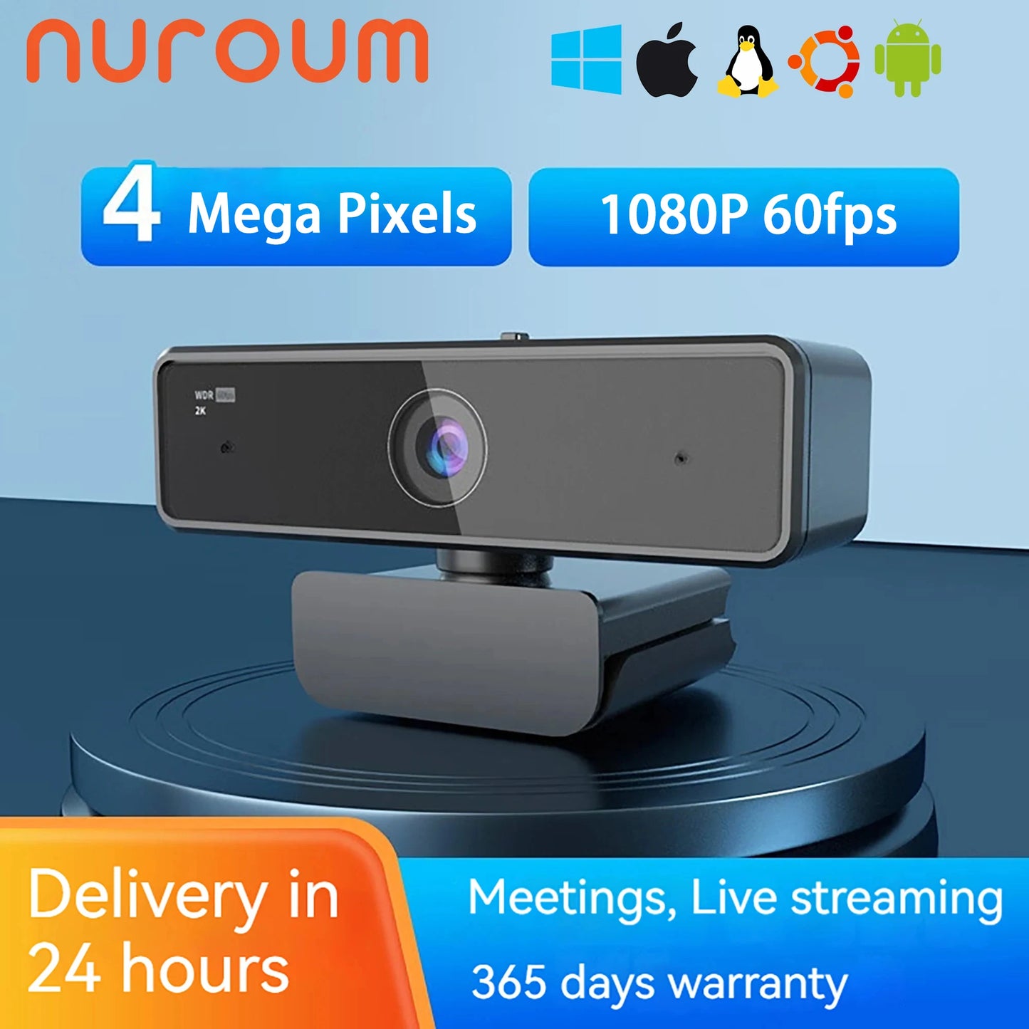 NUROUM V11 2K Webcam with Dual Microphones – 1080P 60fps & 1440P 30fps USB Camera for PC & Laptop