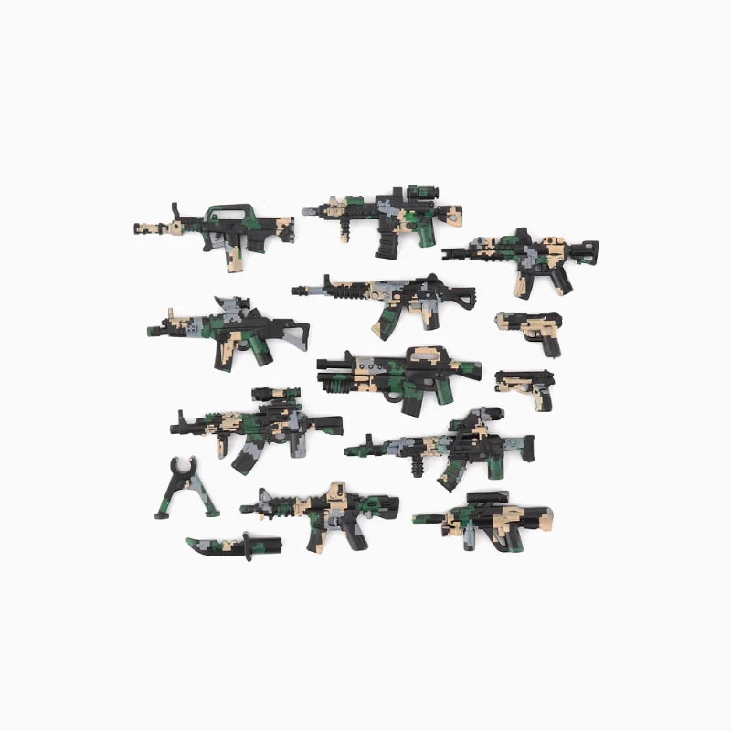 Military Building Blocks Soldier Set - Tactical Weapons Figures with Gatling Gun, Rifle, Mortar & Accessories Toy Kit