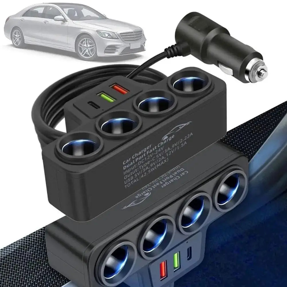 PD QC3.0 Dual USB Car Charger - 120W 12V/24V Cigarette Lighter Splitter for Phone, DVR and Dashcam