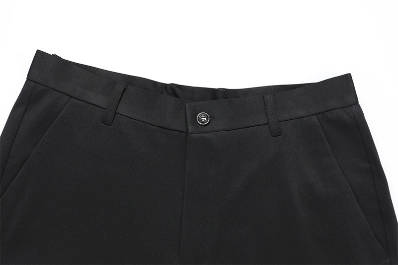 Men's Stretch Suit Pants – Smart Casual Solid Color Straight Trousers | Black Full-Length Work & Dress Pants