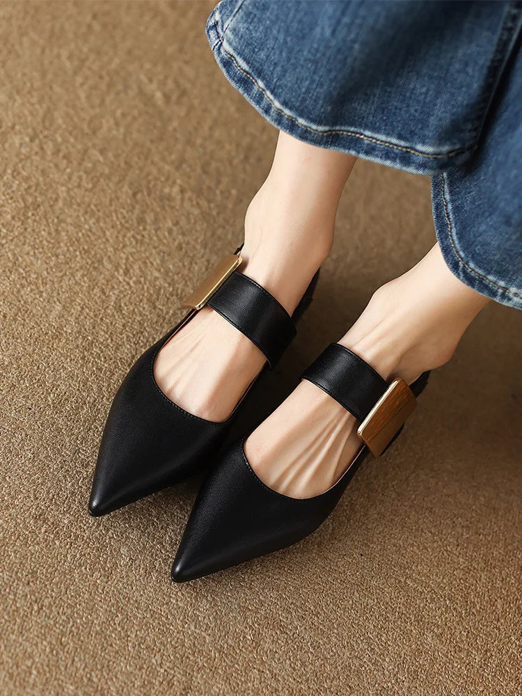 2023 Spring Women’s Suede High Thick Heel Pumps – Black & Apricot Square Toe with Metal Decoration, Elegant Lady Shoes