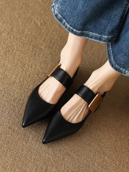 2023 Spring Women’s Suede High Thick Heel Pumps – Black & Apricot Square Toe with Metal Decoration, Elegant Lady Shoes