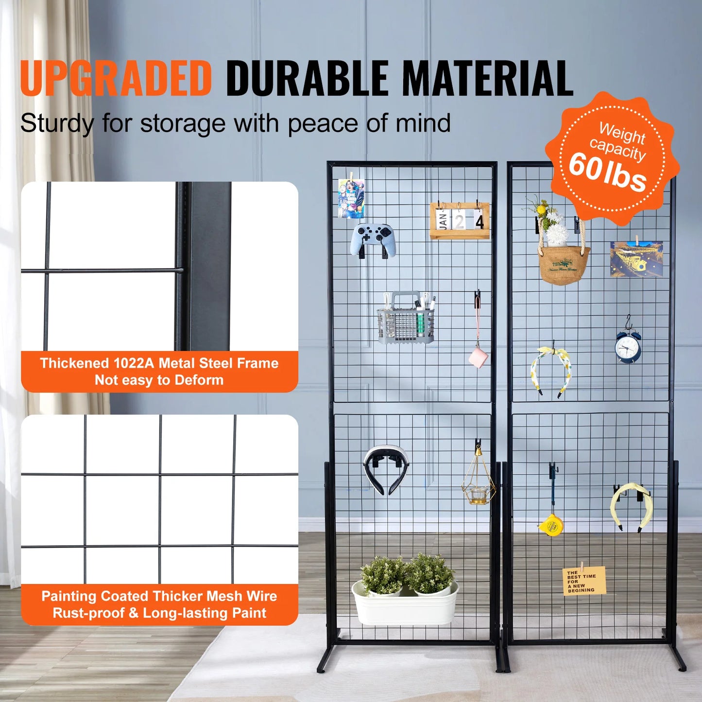 SucceBuy Double-Sided Grid Wall Panels – Wire Display Racks with Hooks for Art, Crafts & Retail Shops