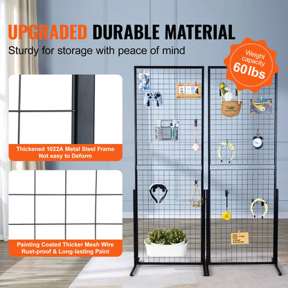 SucceBuy Double-Sided Grid Wall Panels – Wire Display Racks with Hooks for Art, Crafts & Retail Shops