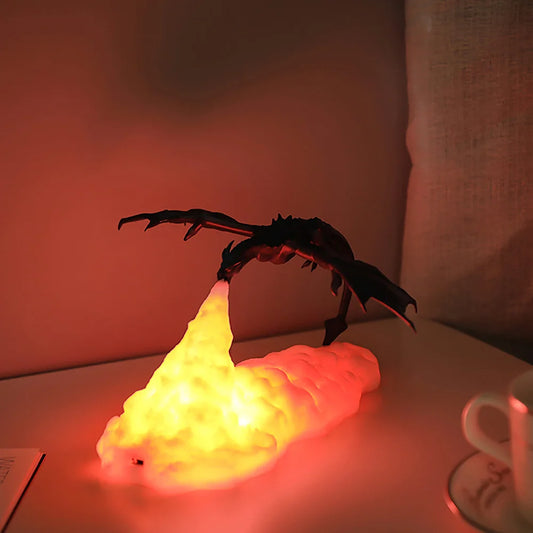 3D Printed Fire Dragon LED Lamp - USB Rechargeable Desktop Light for Gaming, Camping, Mystery Games & Kids Gifts