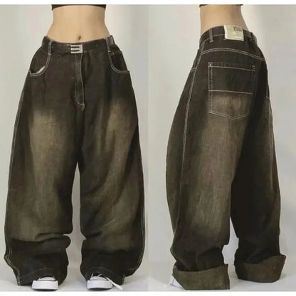 Streetwear Multi-Pocket Baggy Jeans – Y2K Hip-Hop Harajuku High-Waist Wide Pants for Men & Women