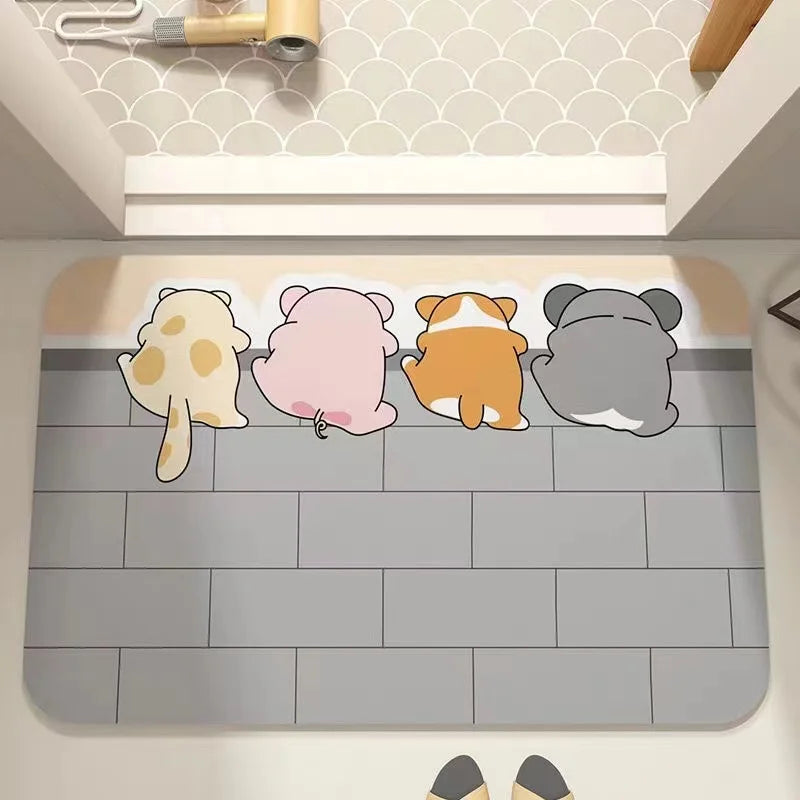 Cartoon Diatomaceous Mud Bathroom Mat – Soft, Absorbent Floor Rug for Toilet, Sink & Bedroom