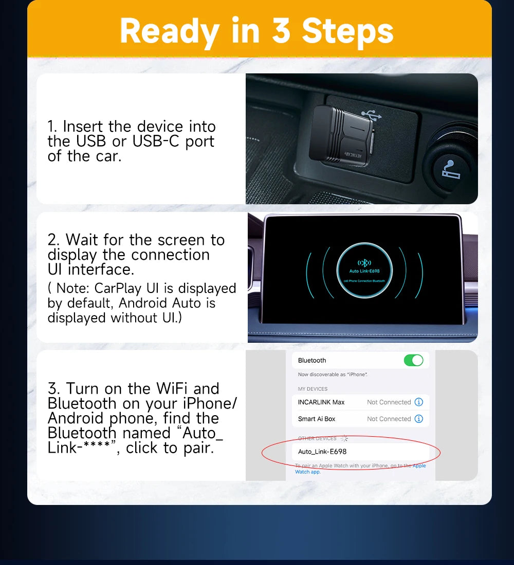 2025 HEYINCAR 2-in-1 Wireless Android Auto & CarPlay Adapter – Plug and Play for Kia, Volvo, Audi, MG, VW, Hyundai, Jeep