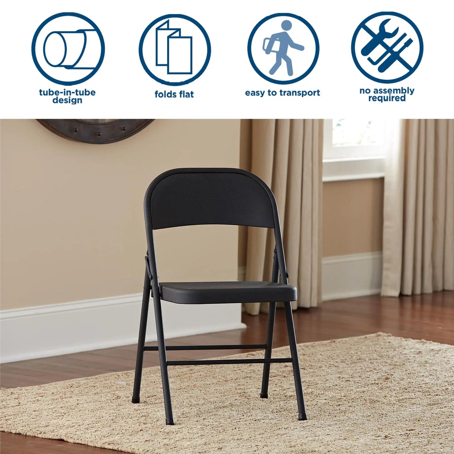 Mainstays 4-Pack Steel Folding Chairs – Beige Outdoor & Indoor Seating