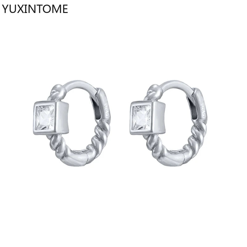 925 Sterling Silver White Zircon Hoop Earrings for Women – Fashion Geometric Crystal Silver Earrings Fine Jewelry Elegant Daily Wear Jewelry