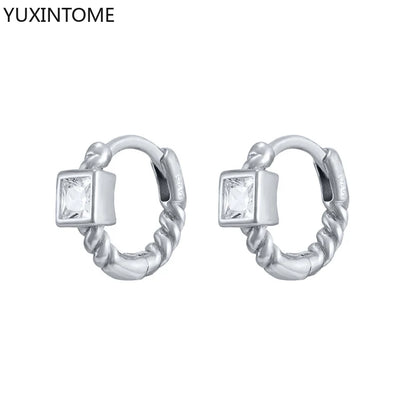 925 Sterling Silver White Zircon Hoop Earrings for Women – Fashion Geometric Crystal Silver Earrings Fine Jewelry Elegant Daily Wear Jewelry