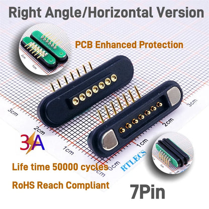 3A Magnetic Pogo Pin Connector - 2–11 Pin Spring-Loaded Male/Female Contact Strip, 2.2mm Pitch