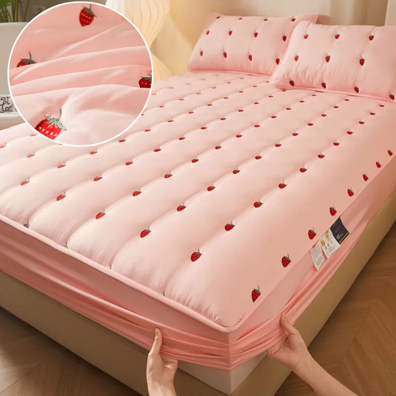 Thick Embroidered Mattress Cover 90x200 – Elastic Fitted Sheet Queen Size Bed Cover (Pillowcase Sold Separately)