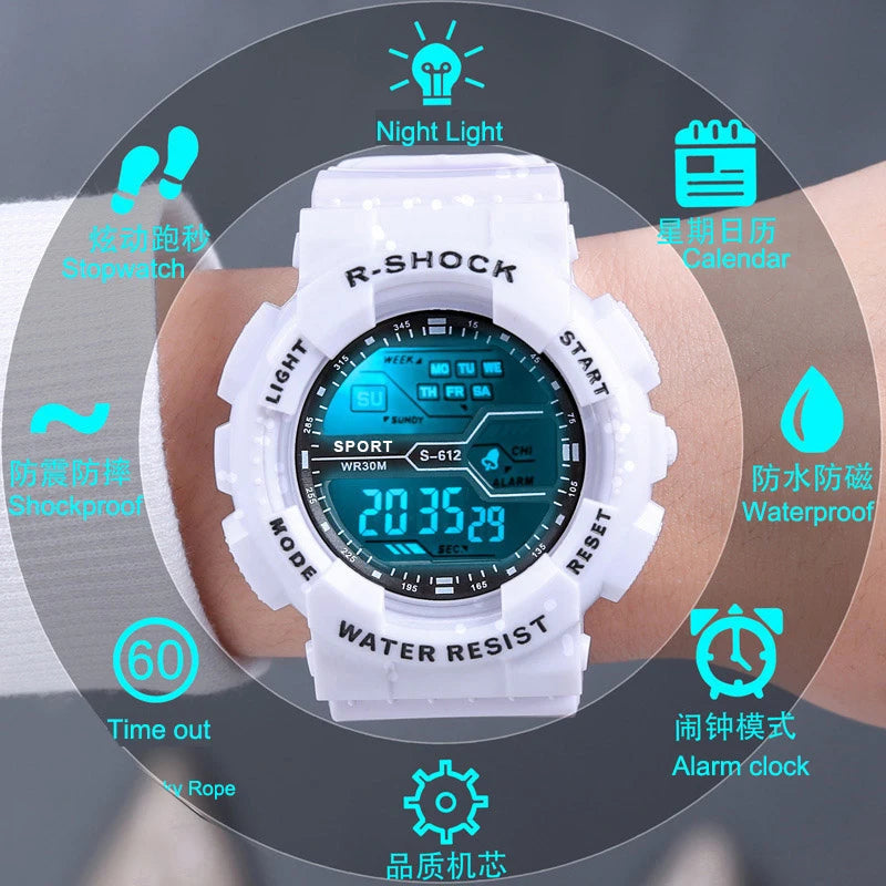 Men's Outdoor Sports Watch – Waterproof LED Military Digital Wristwatch with Luminous Large Screen