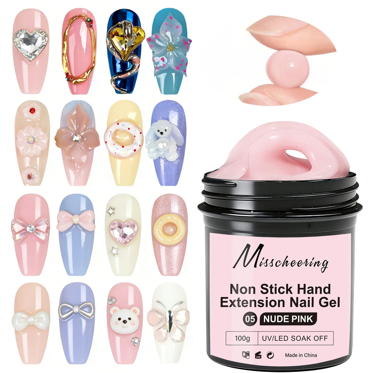 100g White Clear Nail Extension Gel - Non-Stick UV/LED Sculpting & 3D Nail Art Hard Gel