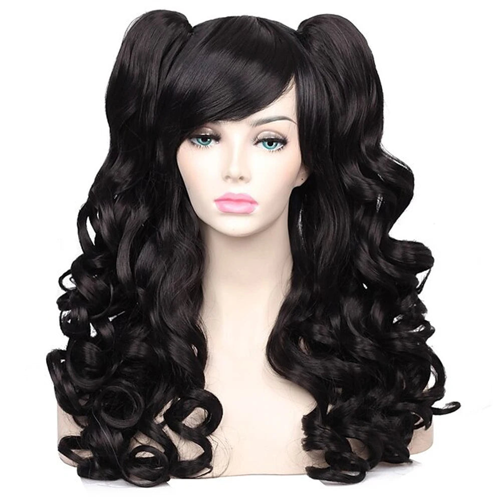 HAIRJOY Women's Long Curly Synthetic Cosplay Wig with 2 Ponytails – Halloween & Party Wig