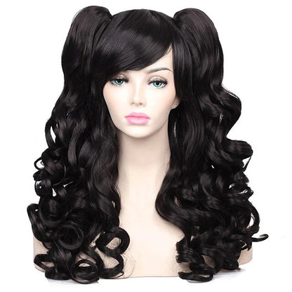 HAIRJOY Women's Long Curly Synthetic Cosplay Wig with 2 Ponytails – Halloween & Party Wig
