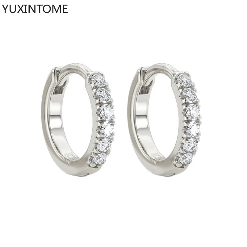 925 Sterling Silver White Zircon Hoop Earrings for Women – Fashion Geometric Crystal Silver Earrings Fine Jewelry Elegant Daily Wear Jewelry