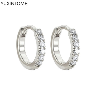 925 Sterling Silver White Zircon Hoop Earrings for Women – Fashion Geometric Crystal Silver Earrings Fine Jewelry Elegant Daily Wear Jewelry