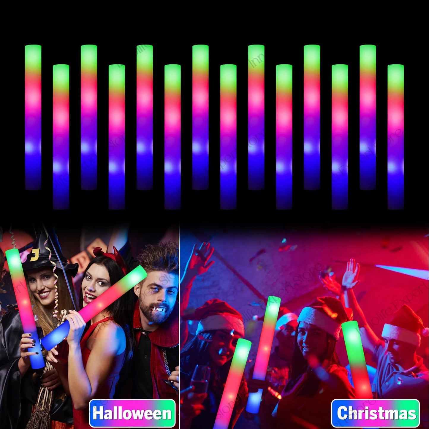 400-30PCS LED Foam Glow Sticks – 3 Modes Party Supplies for Weddings, Birthdays, Concerts, Halloween & Christmas