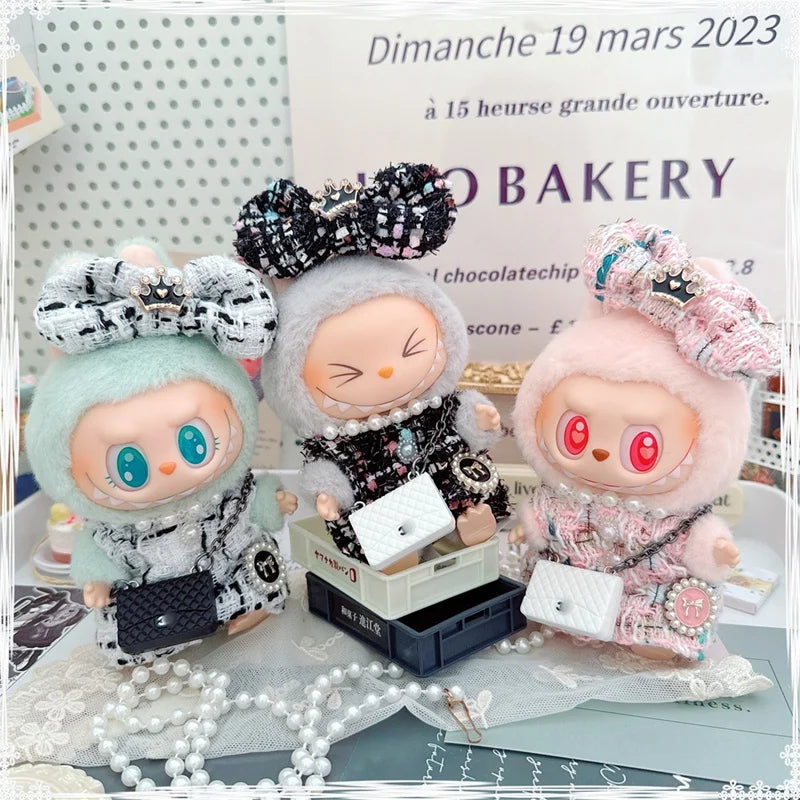 17cm Labubu Doll Accessories - Luxury Sweet Woolen Suit, Crossbody Bag & Princess Shoes Set