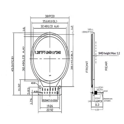 1.28-Inch Round TFT LCD Display Module 240x240 - GC9A01 RGB Screen with 4-Wire SPI Interface for DIY Projects