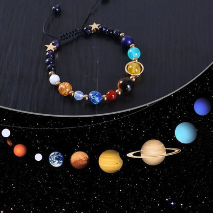 Cosmic Solar System Bracelet – Natural Stone & Resin Planet Bead Adjustable Bangle for Women & Men Galaxy Jewelry