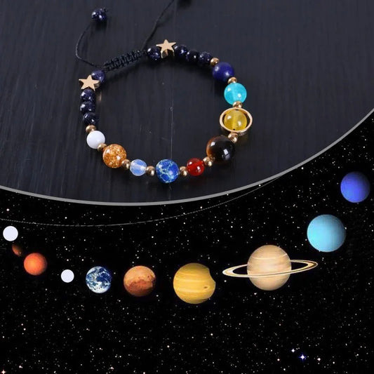 Cosmic Solar System Bracelet – Natural Stone & Resin Planet Bead Adjustable Bangle for Women & Men Galaxy Jewelry