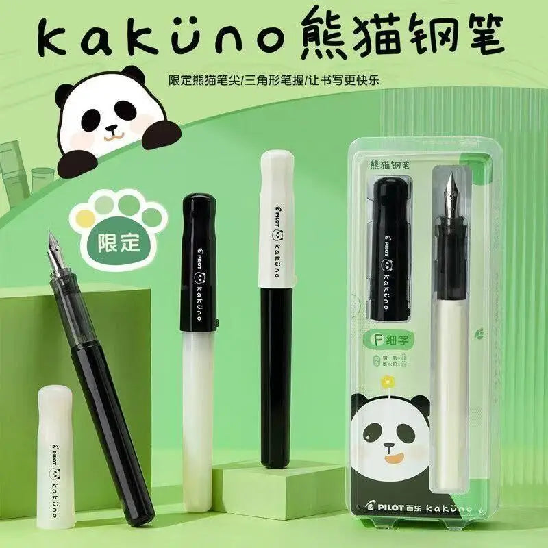 PILOT Kakuno Panda Limited Edition Smiley Fountain Pen – Fine Nib with 6 Replaceable Ink Cartridges Gift Set