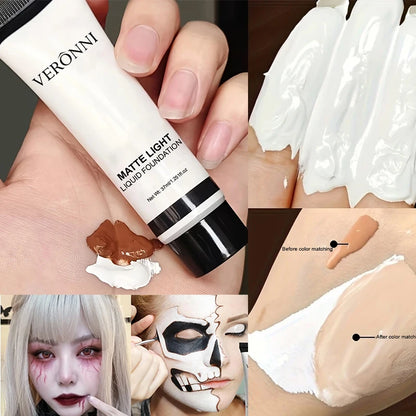 Pure White Liquid Foundation – Long-Lasting COS Stage Makeup Concealer & Mixable Brightening Adjuster