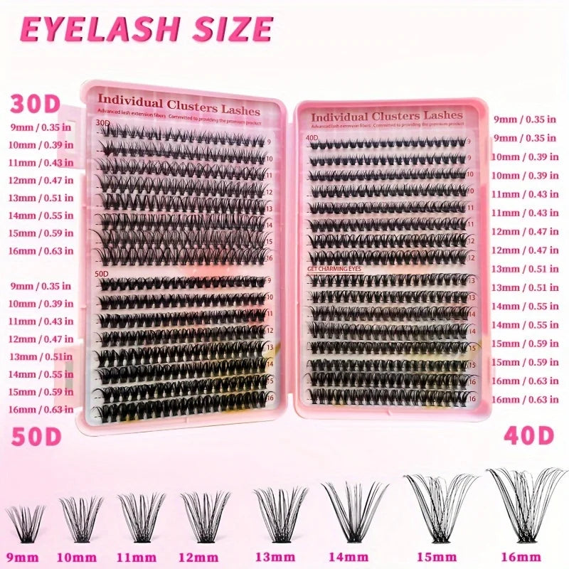 640Pcs Eyelash Extension Kit – D Curl 9-16mm Lash Clusters with Bond & Seal, Tweezers, and Brush