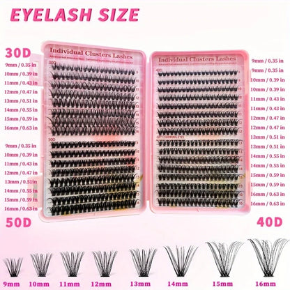 640Pcs Eyelash Extension Kit – D Curl 9-16mm Lash Clusters with Bond & Seal, Tweezers, and Brush